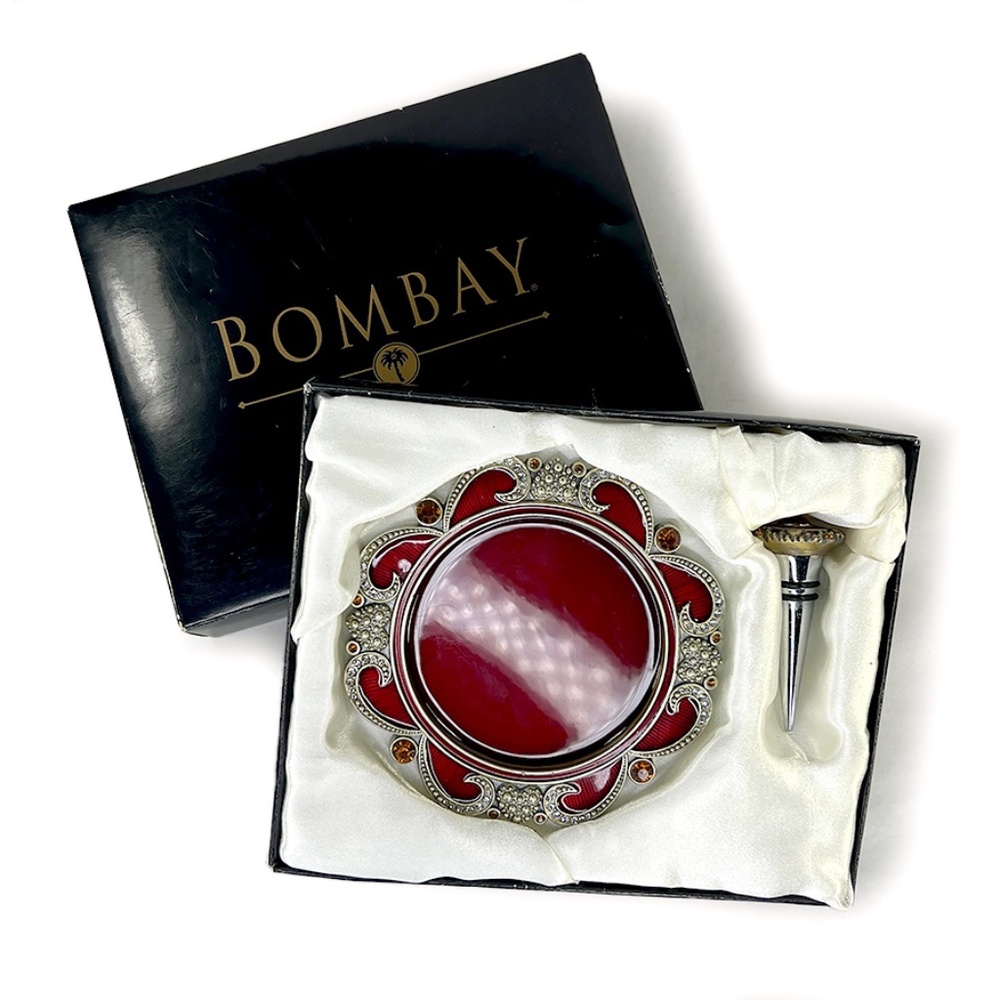 Bombay Vintage Hearts Enameled Wine Coaster & Stopper